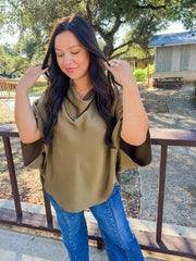 Cowl Neck Satin Top - Olive