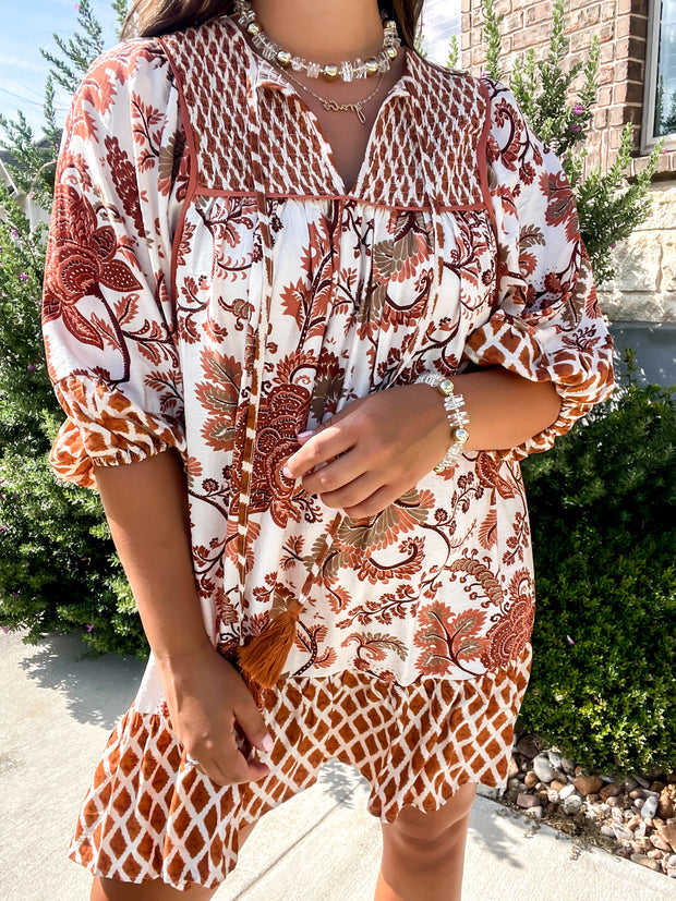Summer's End Printed Dress - Rust