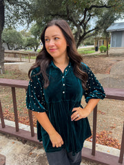 Mistletoe Moment Velvet Top - Hunter Green