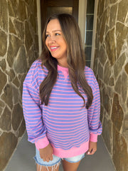 Easy Going Striped Pullover Top - Lavender