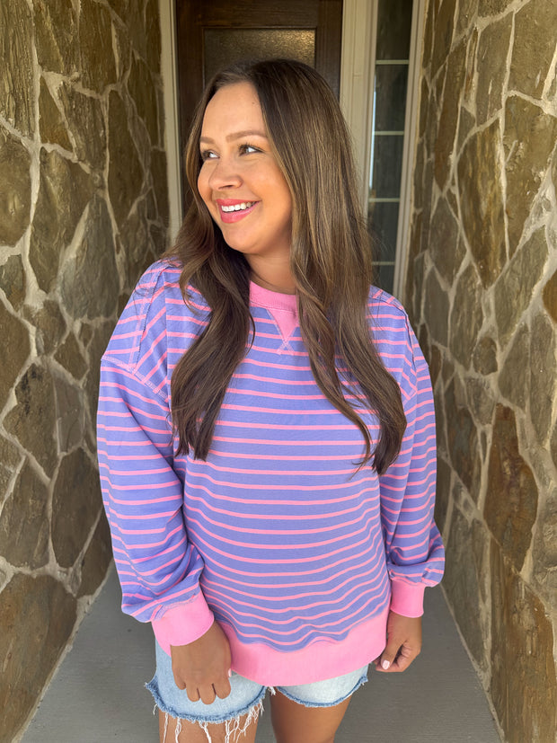 Easy Going Striped Pullover Top - Lavender