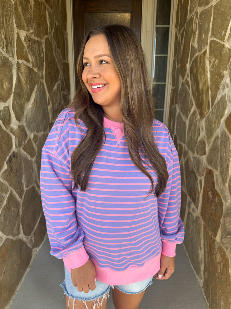 Easy Going Striped Pullover Top - Lavender
