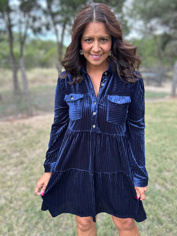 Velvet Mini Dress - Navy