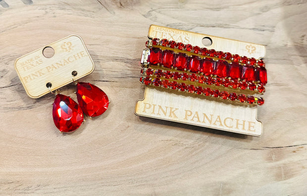 Red Rhinestone Bracelet Stack - Pink Panache