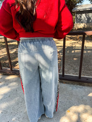 Side Leopard Accent Wide Leg Pants