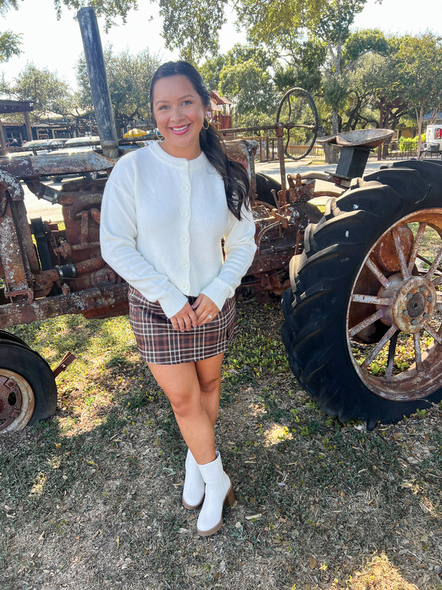 Split Front Plaid Mini Skort