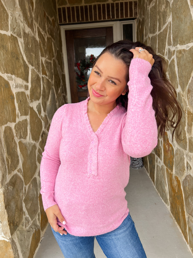 Ruffle Trims Pink Sweater