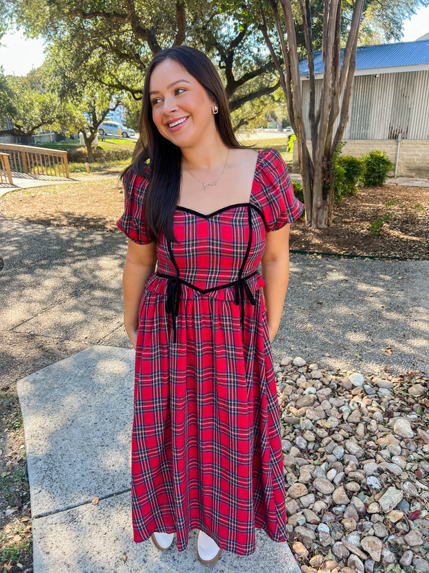 Holiday Lane Plaid Midi Dress