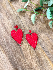 Red & Gold Heart Beaded Earrings