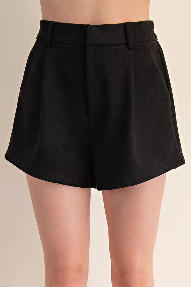 High Waisted Suede Shorts - Black