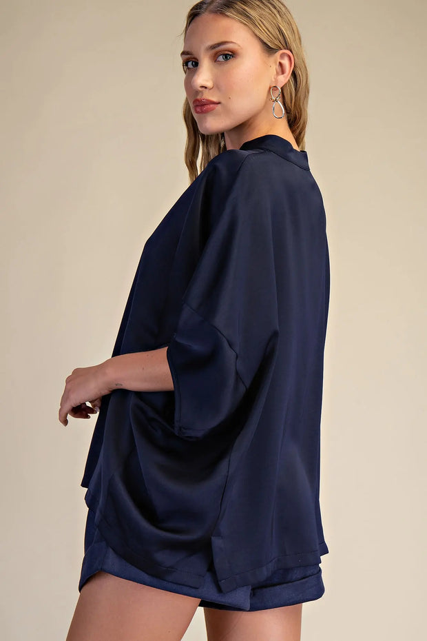 Stepping Out Dropped Shoulder Top - Navy
