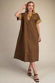 Chateau Charm Striped Dress - Brown/Gold