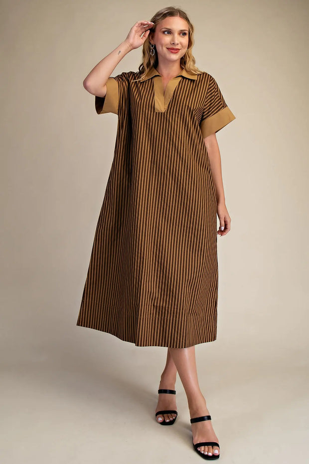 Chateau Charm Striped Dress - Brown/Gold