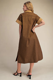 Chateau Charm Striped Dress - Brown/Gold