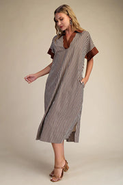 Chateau Charm Striped Dress - Brown