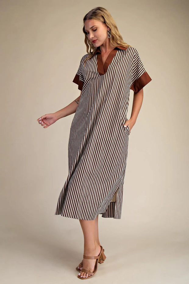 Chateau Charm Striped Dress - Brown
