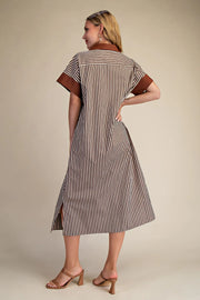 Chateau Charm Striped Dress - Brown