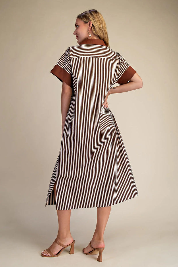 Chateau Charm Striped Dress - Brown