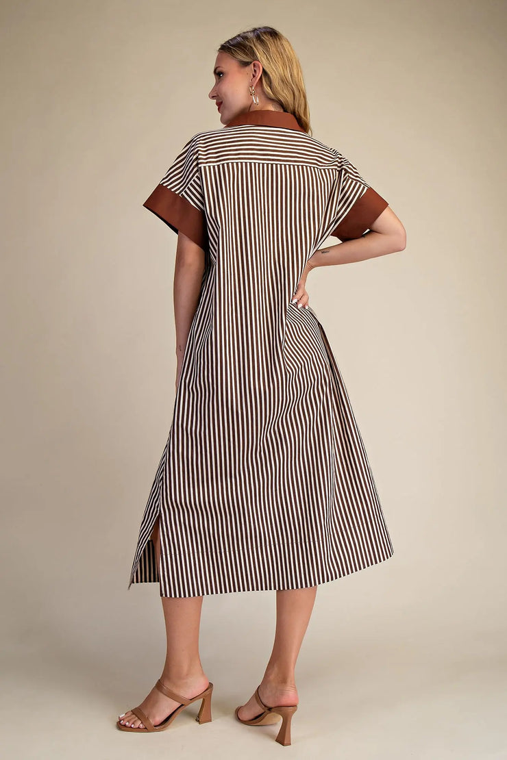 Chateau Charm Striped Dress - Brown