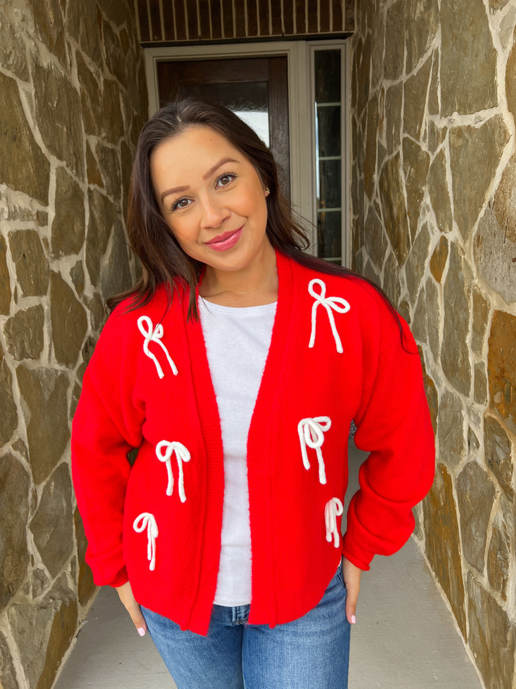 Holly Jolly Bow Tie Sweater Cardigan