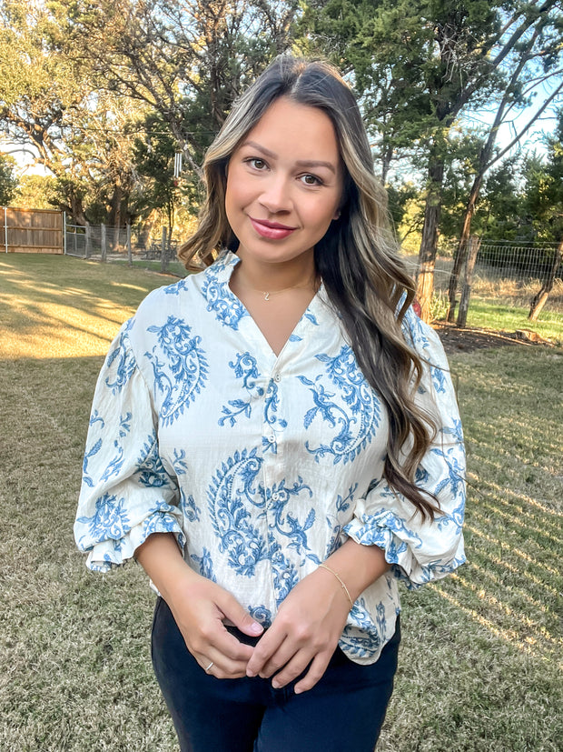 The Southern Winter Paisley Top - Blue