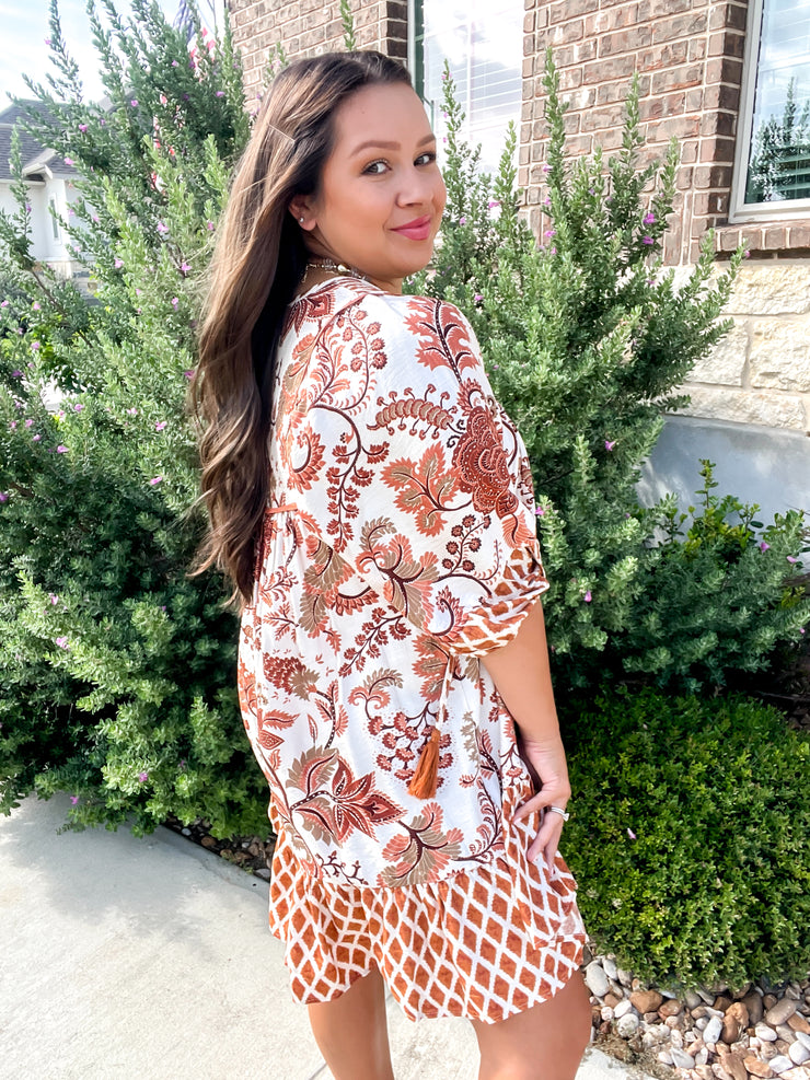 Summer's End Printed Dress - Rust