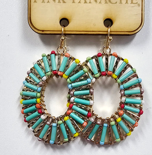 Pink Panache Gold Oval Earrings - Turquoise