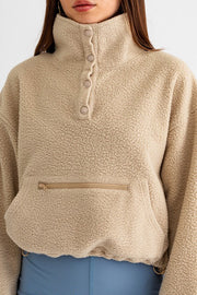 Pocket Detail Boxy Fleece Pullover Sweater