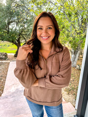 Wonderland Waffle Knit Pullover Top - Mocha