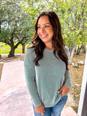 Long Sleeve Ribbed Top - Dark Green
