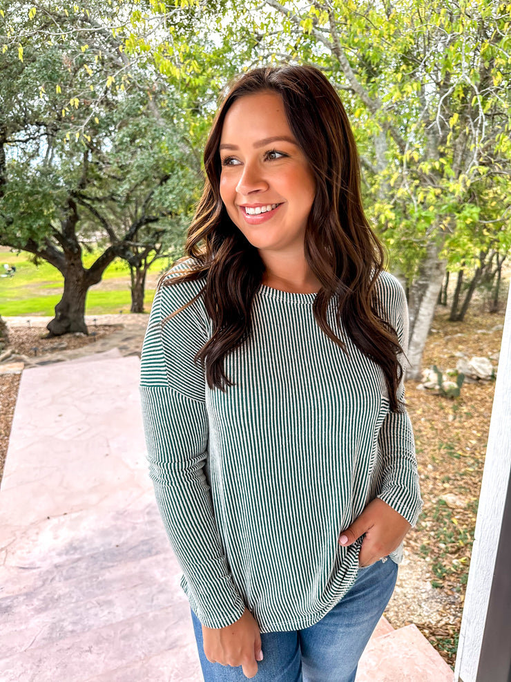 Long Sleeve Ribbed Top - Dark Green