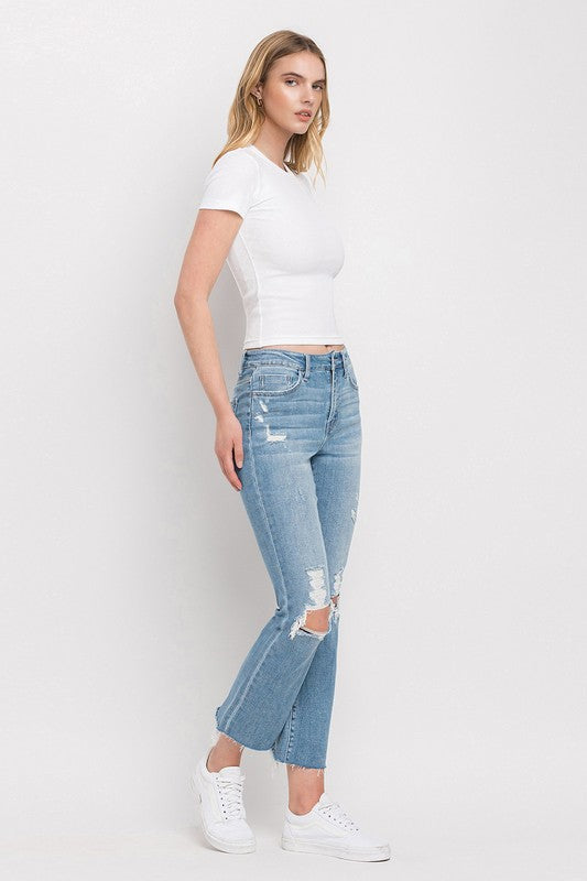 High Rise Distressed Cropped Straight Jeans