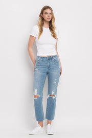 High Rise Distressed Cropped Straight Jeans