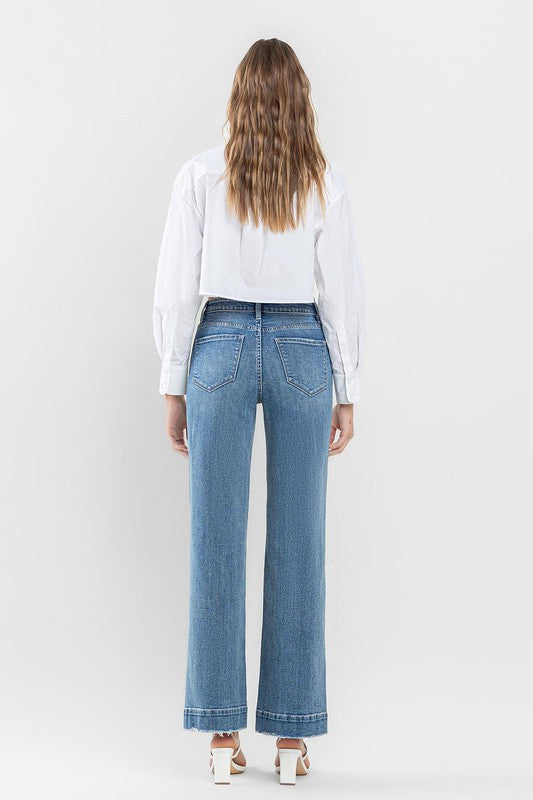 High Rise Wide Leg Jeans with Trouser Hem Detail