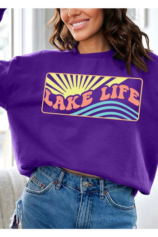 Lake Life Oversized Graphic Fleece Sweatshirts