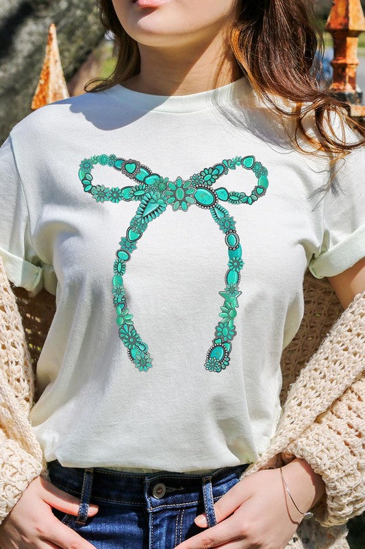Turquoise Bow Graphic T Shirts