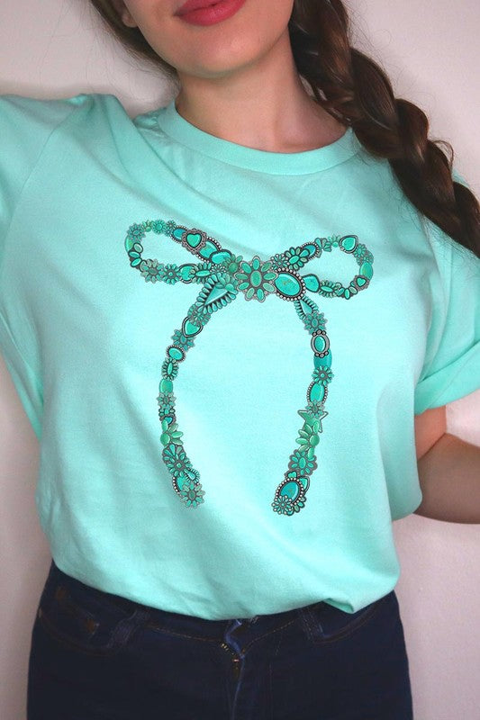 Turquoise Bow Graphic T Shirts