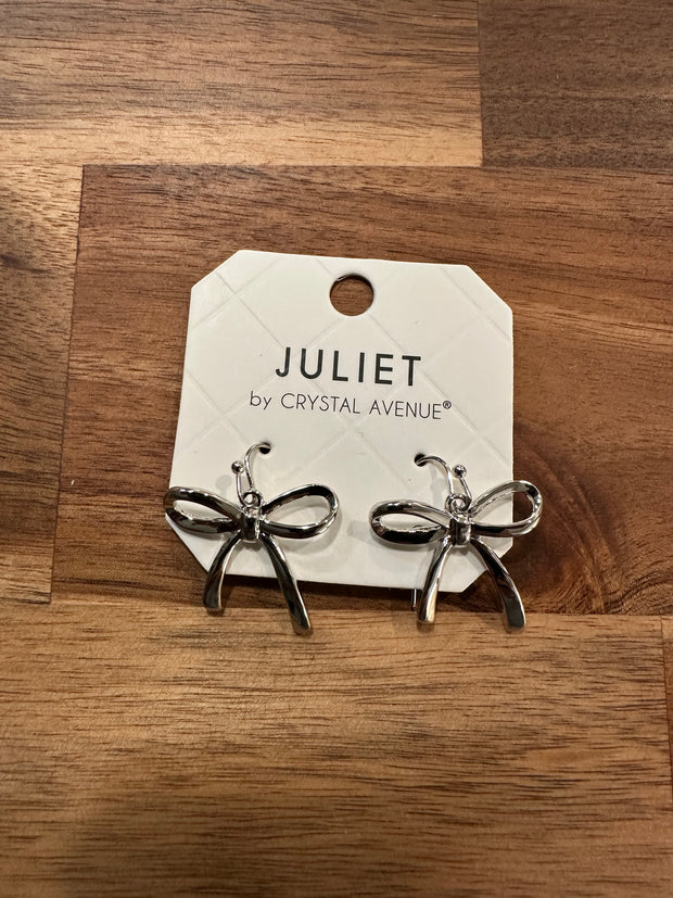 Drop Bow Earrings - Silver