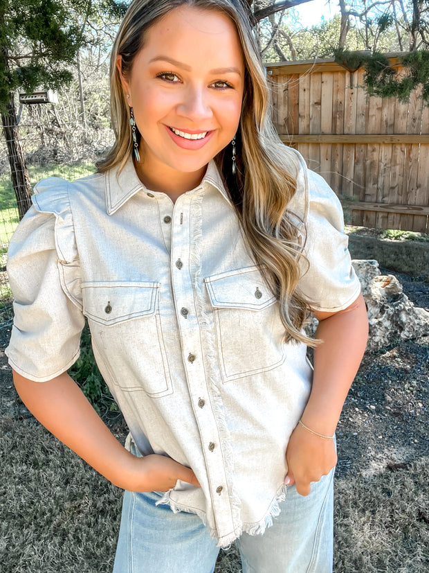 Headed West Button Up Top - Oatmeal