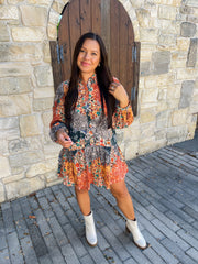 Navy Patchwork Printed Mini Dress