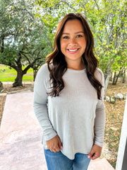 Long Sleeve Ribbed Top - Light Grey