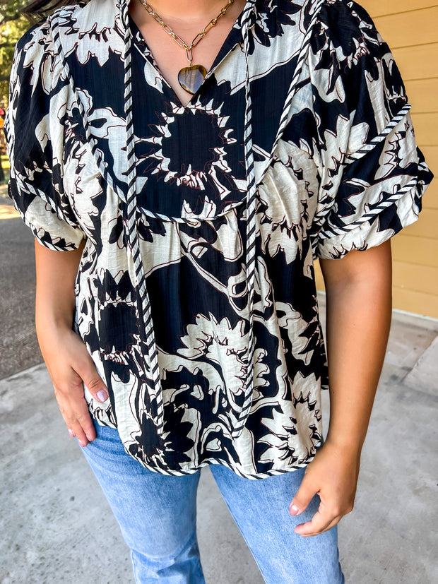 The Sophie Printed Top - Black