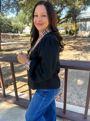 Clueless Chic Plaid Accented Top - Black