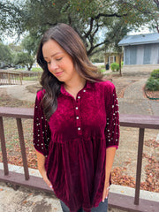 Mistletoe Moment Velvet Top - Wine