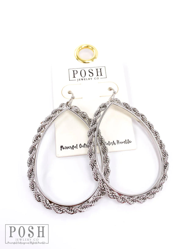 POSH Rope Chain Teardrop Earrings - Silver