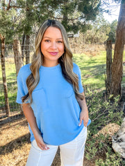 Step Into Spring Ribbed Top - Sky