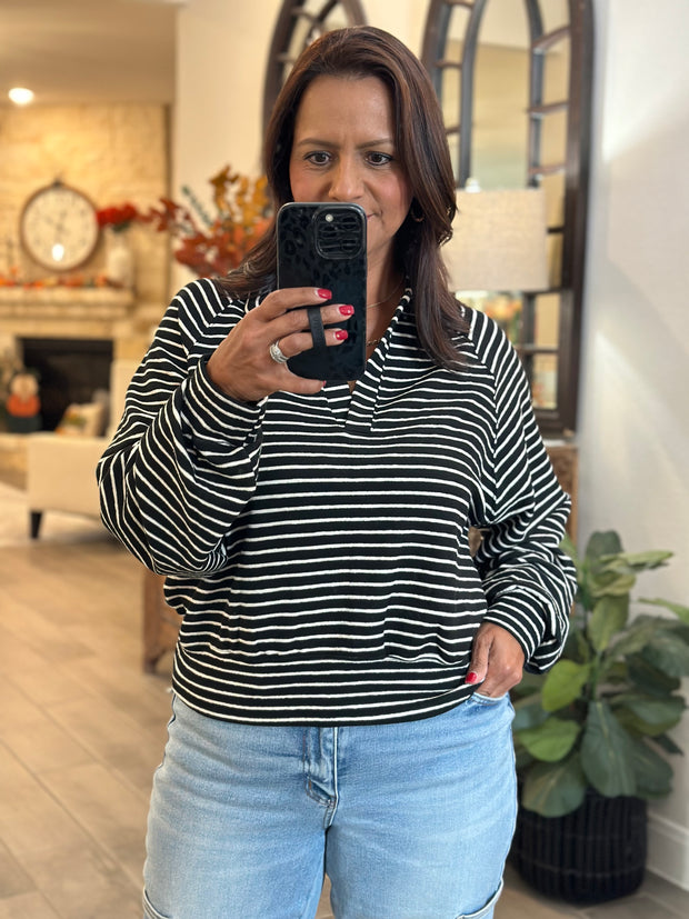 Striped Knit Black Top