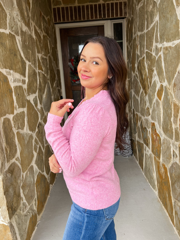 Ruffle Trims Pink Sweater