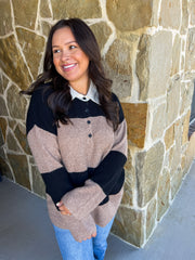 Wide Striped Contrast Sweater Knit Top