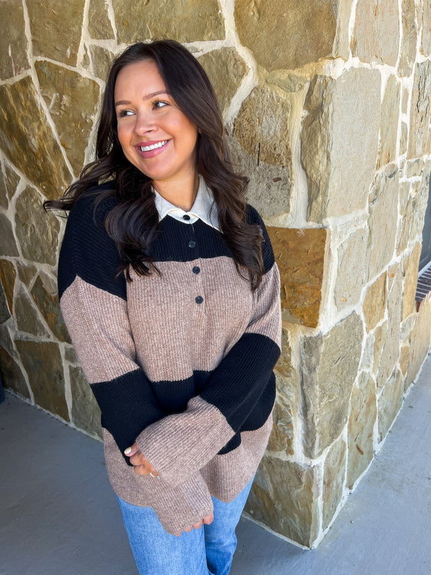 Wide Striped Contrast Sweater Knit Top